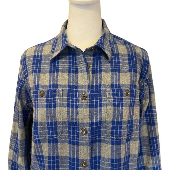 Duluth Trading Co Free Swingin Plaid Flannel Shirt Blue Gray Womens Small - Picture 4 of 8